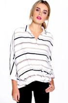 Boohoo Lara Curved Hem Striped Shirt White