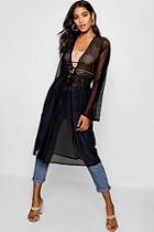 Boohoo Mesh Kimono With Lace Panel
