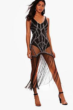 Boohoo Boutique Lia Fringe Embellish Bodycon Dress