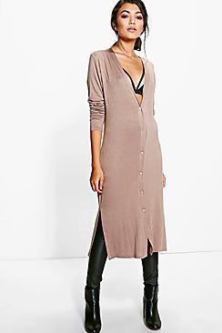 Boohoo Catherine Jersey Button Up Lightweight Duster