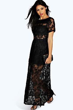 Boohoo Boutique Arabella Open Back Lace Maxi Dress