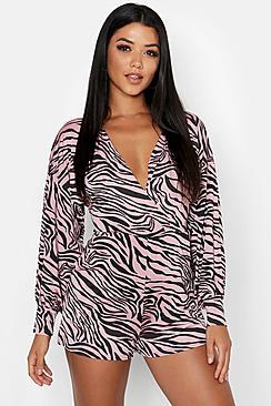 Boohoo Zebra Balloon Sleeve Playsuit