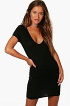 Boohoo Petite Deep V Basic T-shirt Dress
