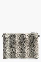 Boohoo Faux Python Snake Clutch With Chain