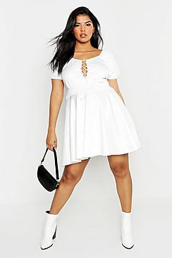 Boohoo Plus Lace Up Detail Skater Dress