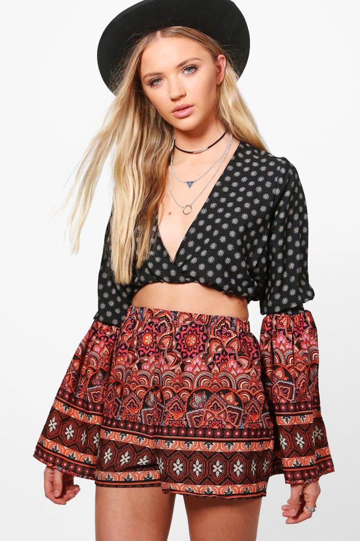 Boohoo Rosie Woven Printed Festival Co-ord Short Set Multi