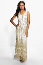 Boohoo Boutique Joan All Over Embellished Maxi Dress Gold