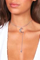 Boohoo Isabelle Moon & Star Plunge Choker Necklace Silver