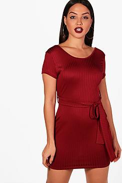 Boohoo Becky Cap Sleeve Tie Waist Bodycon Dress