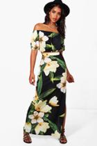 Boohoo Ali Floral Off Shoulder Crop & Maxi Co-ord Multi