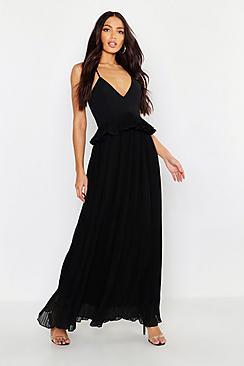 Boohoo Woven Pleated Frill Maxi Dress