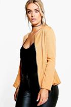 Boohoo Plus Teresa Zip Peplum Jacket Camel