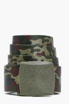 Boohoo Camo Metal Clasp Grosgrain Belt Khaki