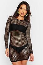 Boohoo Long Sleeve Fishnet Beach Dress