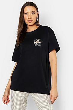 Boohoo Tall Cherub Print Oversized T-shirt