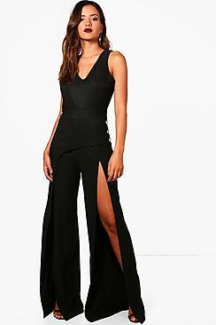 Boohoo Split Front Wide Leg Jumpsuit