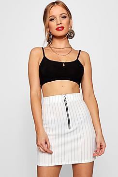 Boohoo Petite Poppy Stripe Zip Front Mini Skirt