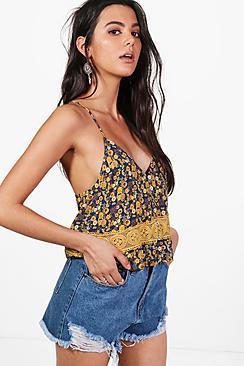 Boohoo Harriet Crochet Trim Ditsy Floral Cami