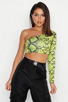 Boohoo Green Snake One Shoulder Top
