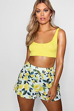 Boohoo Plus Fran Lemon Print Flippy Short