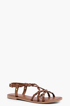 Boohoo Wide Fit Leather Pleated Strap Sandals