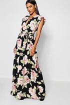 Boohoo Premium Rose Print Wrap Maxi Dress