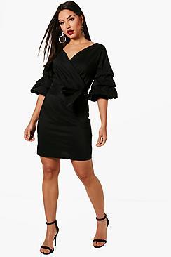 Boohoo Ruffle Sleeve Shirt Dress