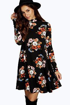Boohoo Harriet High Neck Swing Floral Dress