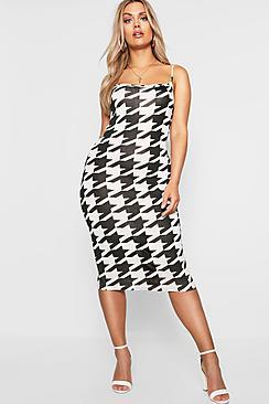 Boohoo Plus Dogtooth Bodycon Midi Dress