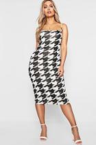 Boohoo Plus Dogtooth Bodycon Midi Dress