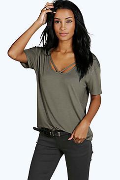 Boohoo Eva Strappy Front Oversized Tee