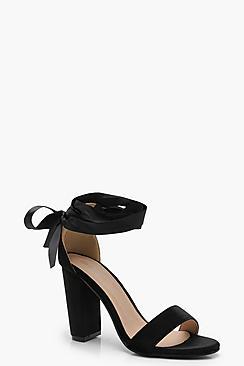 Boohoo Leah Block Heel Ribbon Up Heels
