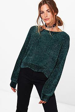Boohoo Holly Oversized Scallop Hem Chenille Jumper