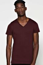 Boohoo Slim Fit V Neck T Shirt Burgundy