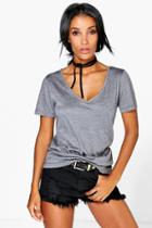 Boohoo Ruby Supersoft V Neck Tee Charcoal