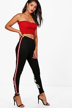Boohoo Violet Oriental Contrast Side Leggings