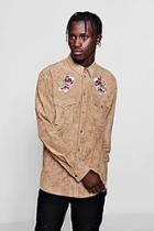 Boohoo Long Sleeve Suedette Shirt With Embroidery