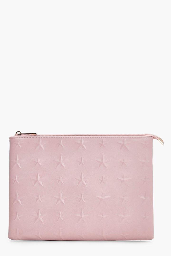 Boohoo Skye Embossed Star Zip Top Clutch Blush