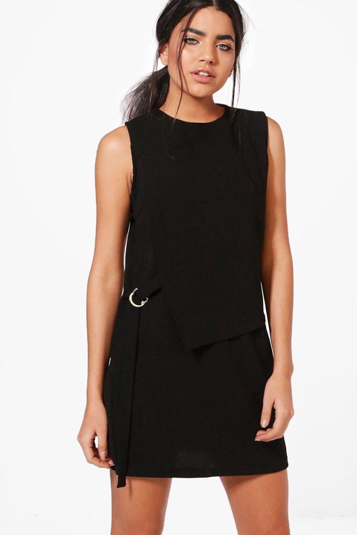Boohoo Niki Sleeveless Belted Shift Dress Black