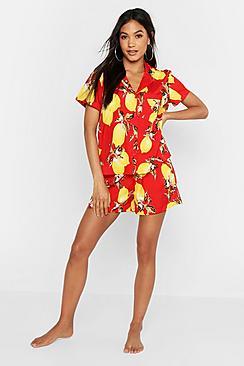 Boohoo Lemon Print Button Through Short Pyjamas