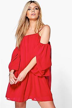 Boohoo Astrid Cold Shoulder Swing Dress