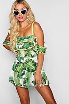 Boohoo Paris Hilton Ruffle Palm Print Playsuit