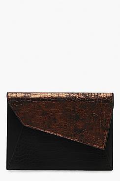 Boohoo Mixed Snake Asymmetric Fold Clutch