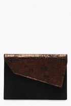 Boohoo Mixed Snake Asymmetric Fold Clutch