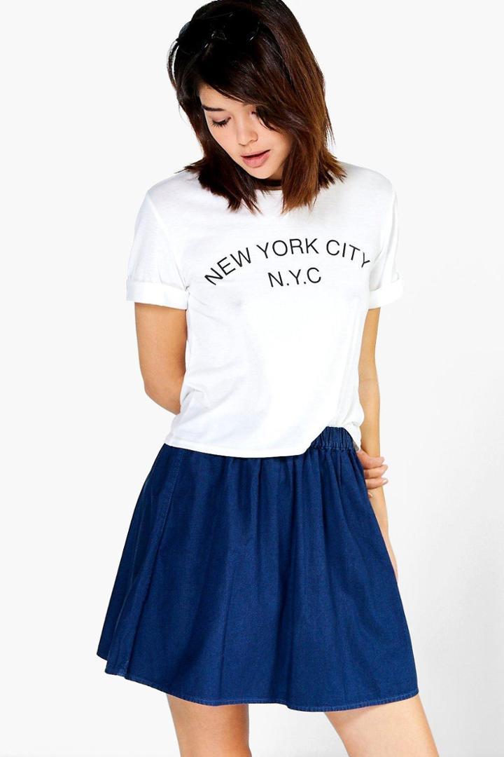 Boohoo Emily Pull-on Denim Skater Skirt Blue