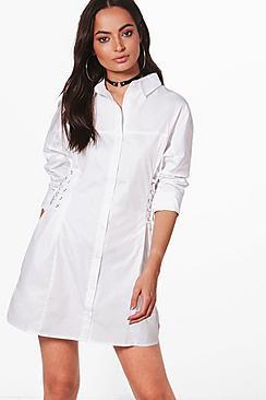 Boohoo Ellie Lace Up Shirt Dress