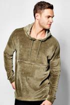 Boohoo Oversized Velour Hoodie With Zip Detail Khaki