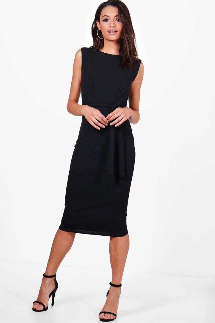Boohoo Evie Sleeveless Pleat Front Tailored Midi Dress Black