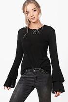 Boohoo Rebecca Ruffle Cuff Fine Knit Jumper