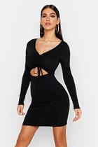 Boohoo Rouche Front Cut Out Bodycon Dress